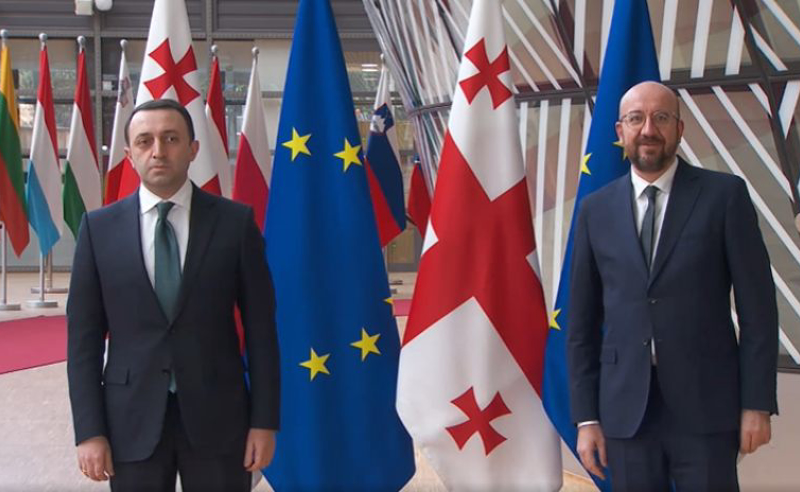 შარლ მიშელი ირაკლი ღარიბაშვილთან მესმაე შეხვედრას მართავს