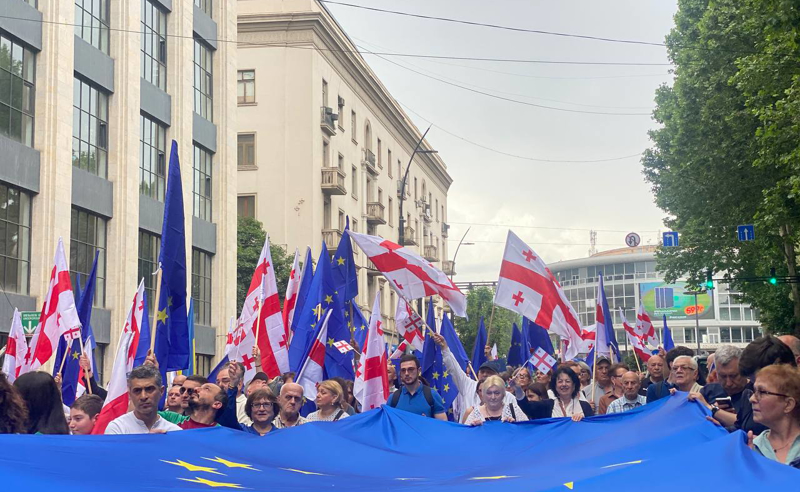რუსთაველზე ევროკავშირის დროშა მაინც აფრიალდა - "ლელომ" ცენტრალურ გამზირზე მსვლელობა მოაწყო