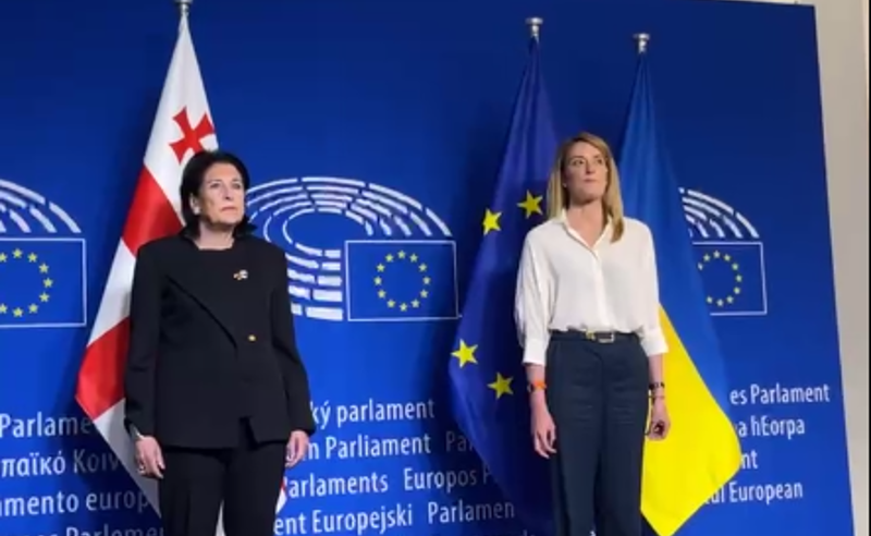 საქართველოს პრეზიდენტი ევროპარალამენტშია - ზურაბიშვილს მეცოლა საქართველოს ჰიმნის ფონზე დახვა