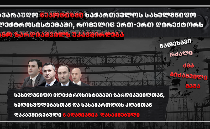ზარდიაშვილის რძალი, მიქაუტაძის ბიძაშვილი და ოხანაშვილის მამა - სავარაუდო ნეპოტიზმი და ფავორიტიზმი საქართველოს სახელმწიფო ელექტროსისტემაში
