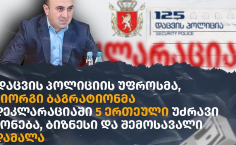 დაცვის პოლიციის დეპარტამენტის თავმჯდომარემ დეკლარაციაში 5 უძრავი ქონება, ბიზნესი და შემოსავალი დამალა - TI