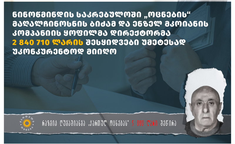 ნინოწმინდის საკრებულოს მაღალჩინოსნის ბიძამ და „ოცნების“ შემწირველმა 3 მლნ ლარამდე შესყიდვები მიიღო 