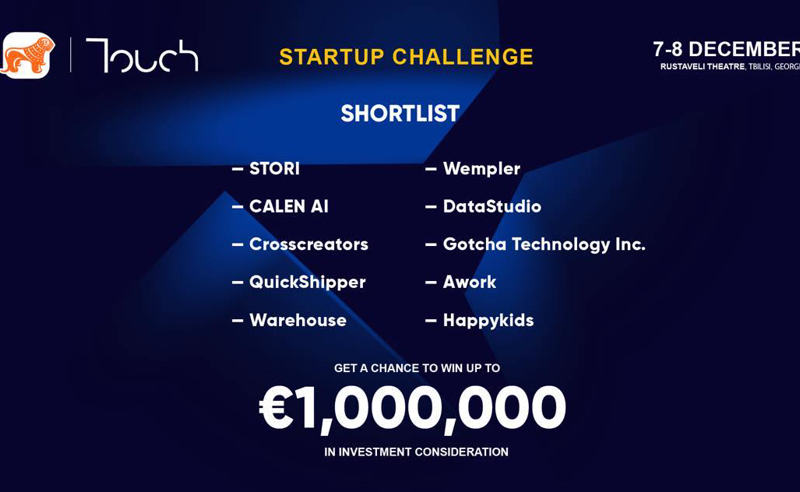 Touch Summit-ის Startup Challenge-ის შორთლისთი ცნობილია - სამიტის გენერალური პარტნიორი საქართველოს ბანკია