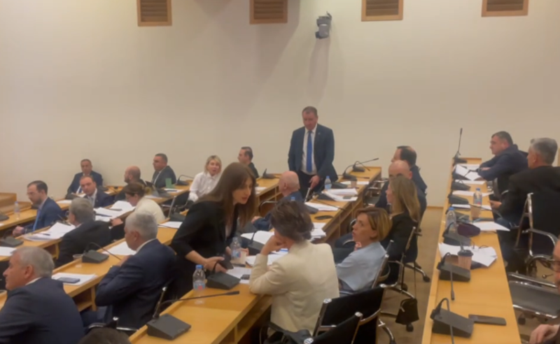 მეექვსე დეპუტატი ქეთევან თურაზაშვილია, რომელსაც დარბაზიდან აძევებენ