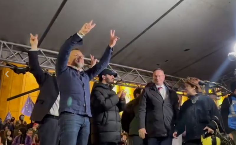 მაიკლ როთი და ევროპელი პოლიტიკოსები რუსთაველზე მიმდინარე აქციაზე მივიდნენ