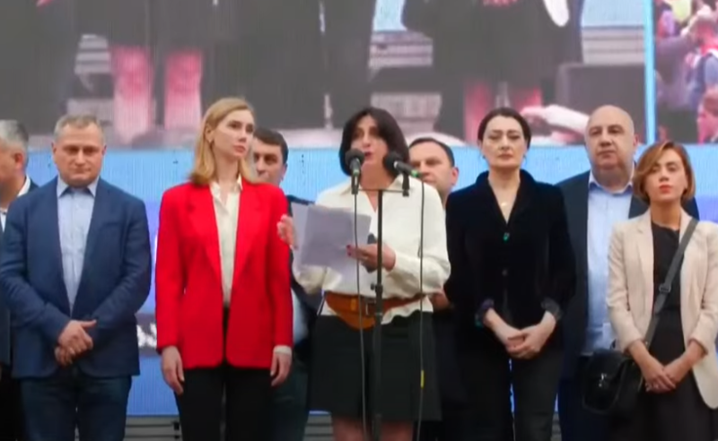 "ვთხოვთ პრეზიდენტს, მოვიდეს ჩვენთან და ჩაუდგეს ამ ერთიანობას სათავეში" - ქალი პოლიტიკოსების განცხადება აქციაზე