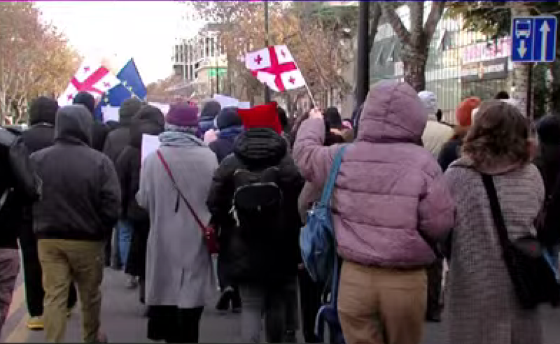 გრაფიკული დიზაინერები ვაკის პარკიდან რუსთაველის გამზირისკენ მსვლელობით მიემართებიან
