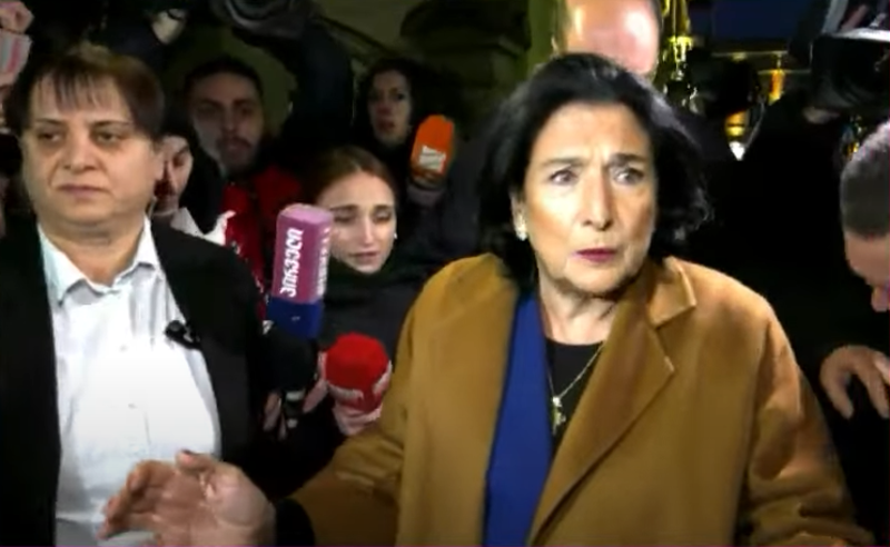 ხელოვანები პრეზიდენტის ადმინისტრაციასთან მივიდნენ - სალომე ზურაბიშვილი მათთან შესახვედრად გავიდა
