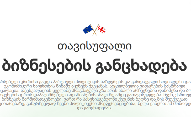 "www.freebusiness.ge -ზე შემოსულია 862 ბიზნესის განცხადება" - პლატფორმის დამფუძნებელი