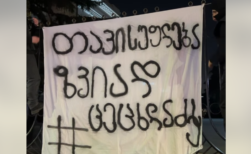“თავისუფლება ზვიად ცეცხლაძეს” - სტუდენტებმა თსუ-ს პირველი კორპუსის ჭიშკარზე ბანერი გადმოკიდეს
