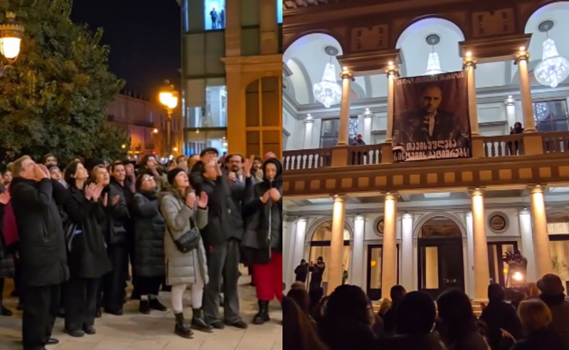 „გავაგონოთ ჩვენი ტაში ანდრო ჭიჭინაძეს" - ვასო აბაშიძის ახალ თეატრთან ხალხი დაკავებული მსახიობის მხარდასაჭერად შეიკრიბა