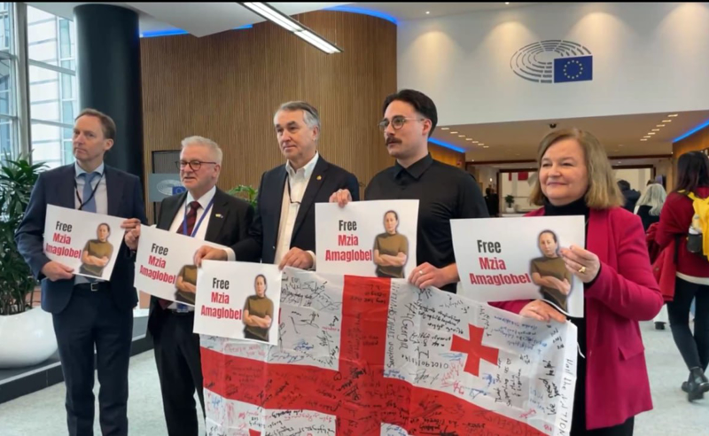 ევროპარლამენტში მზია ამაღლობელის გათავისუფლების მოთხოვნით აქცია მიმდინარეობს
