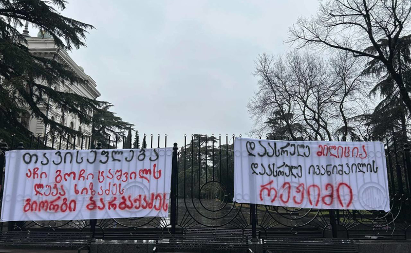 "დაასრულე მილიცია, დაასრულე რეჟიმი, თავისუფლება სინდისის პატიმრებს" - თსუ-ში პროტესტია