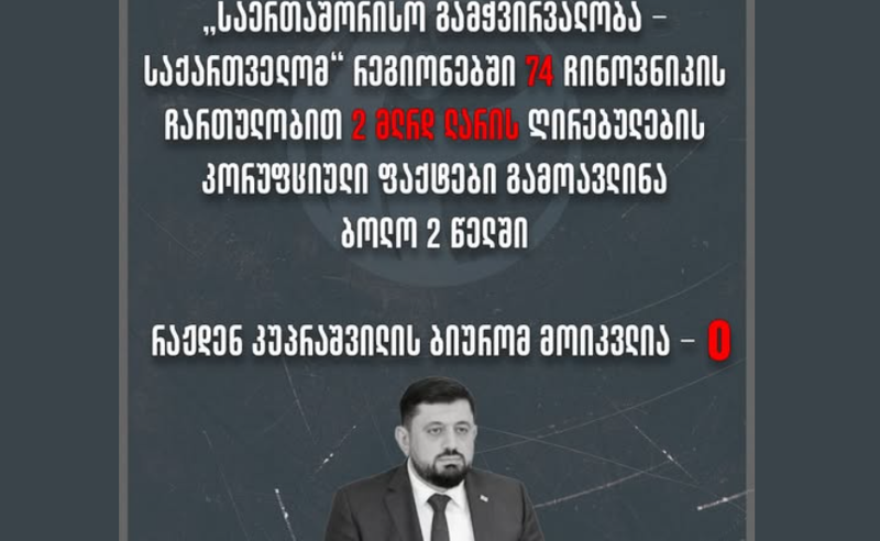 TI-მ 74 ჩინოვნიკის ჩართულობით 2 მლრდ ლარის კორუფციული ფაქტები გამოავლინა - კუპრაშვილის ბიურომ არცერთი არ მოიკვლია