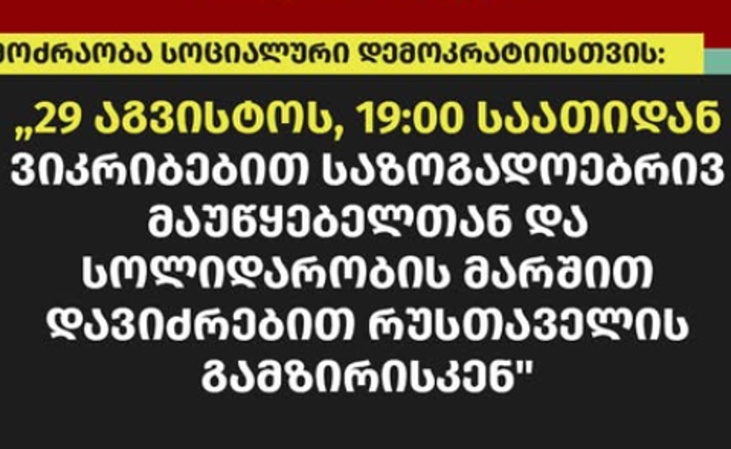 „მოძრაობა სოციალური დემოკრატიისთვის" 29 აგვისტოს არასამთავრობო ორგანიზაციების სოლიდარობის მარშს აანონსებს