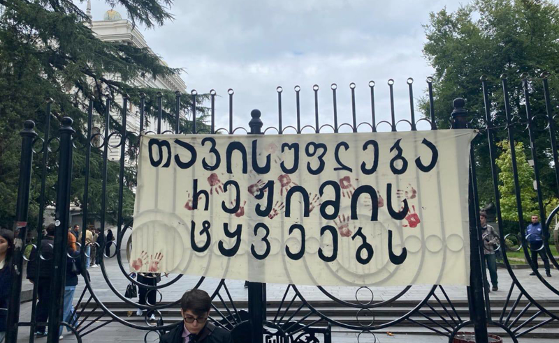 თსუ-თან სტუდენტებმა ბანერი წარწერით - “თავისუფლება რეჟიმის ტყვეებს“ გამოფინეს