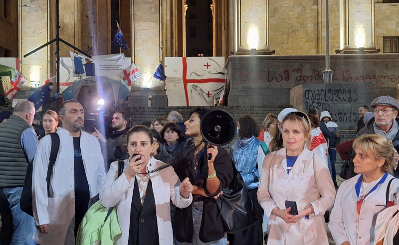ხელები შორს ექიმებისგან! სოლიდარობა გოგი ჩახუნაშვილს! - პარლამენტთან თეთრხალათიანების აქცია მიმდინარეობს
