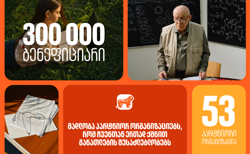 საქართველოს ბანკმა 2025 წელს 53 პარტნიორ ორგანიზაციასთან ერთად განათლების შესაძლებლობები 300 000-ზე მეტი ბენეფიციარისთვის შექმნა