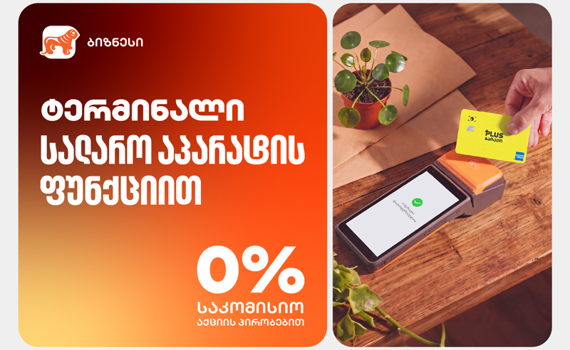 საქართველოს ბანკის ტერმინალი სალარო აპარატის ფუნქციით 0% საკომისიო საბარათე გადახდებზე მიკრო და მცირე ბიზნესისთვის