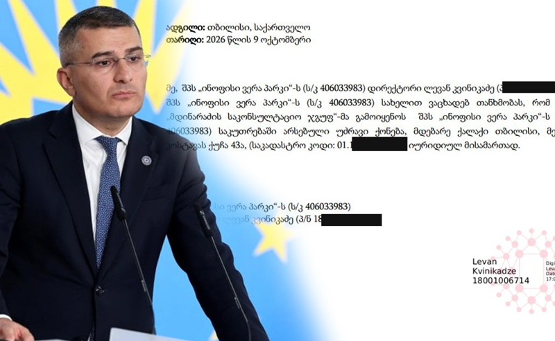 მდინარაძის ოფისი ვერის პარკის ბიზნეს ცენტრში განთავსდება